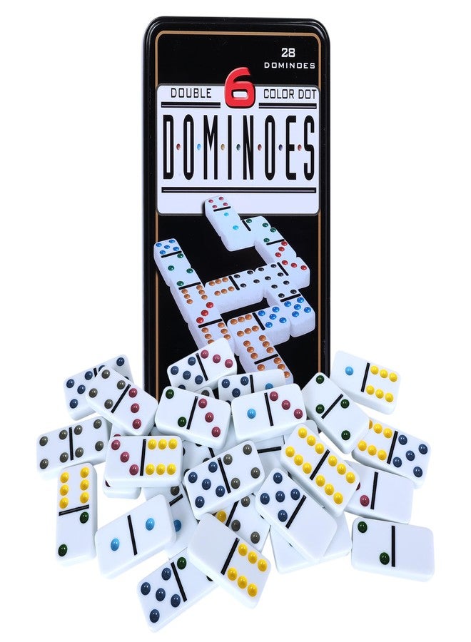 Offelec Double Six Dominoes Set | 28 Domino Tiles Double 6 Dominos with Storage Tin | Classic Family Game for Kids & Adults | Ideal for Travel, Game Nights & Educational Fun | 2-4 Players - Image 1